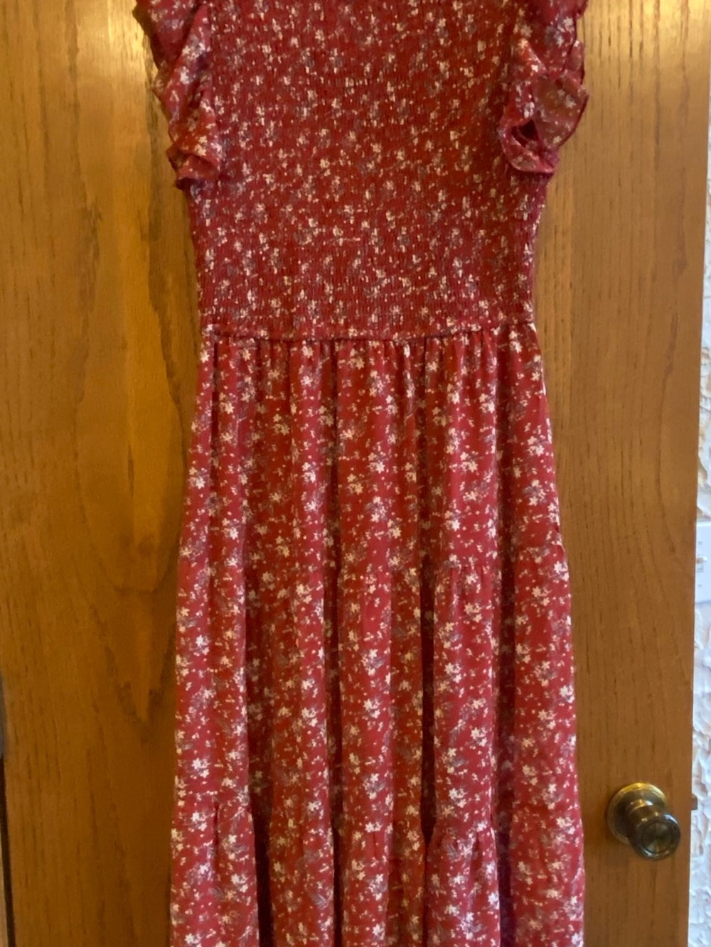 Women’s Red Floral Ruffle-Sleeve Dress